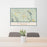 24x36 Winthrop Washington Map Print Lanscape Orientation in Woodblock Style Behind 2 Chairs Table and Potted Plant