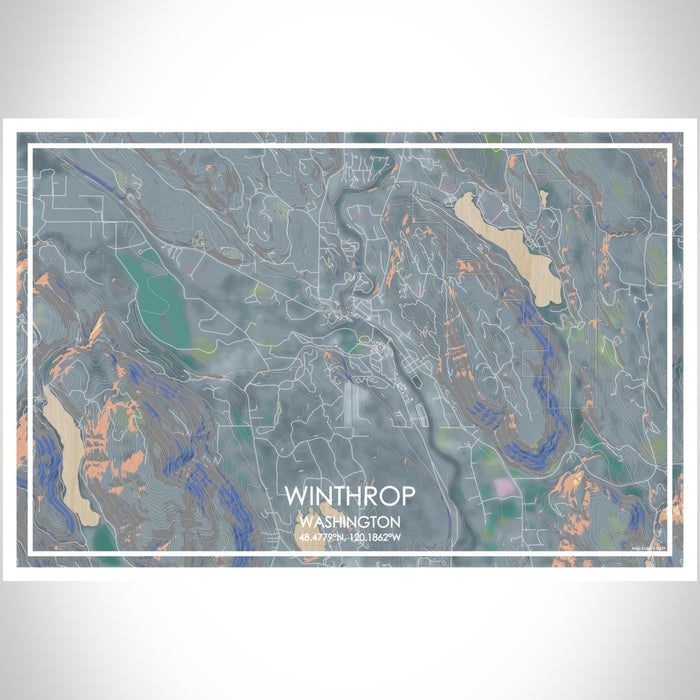 Winthrop Washington Map Print Landscape Orientation in Afternoon Style With Shaded Background