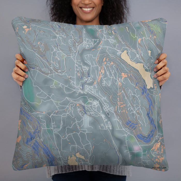 Person holding 22x22 Custom Winthrop Washington Map Throw Pillow in Afternoon