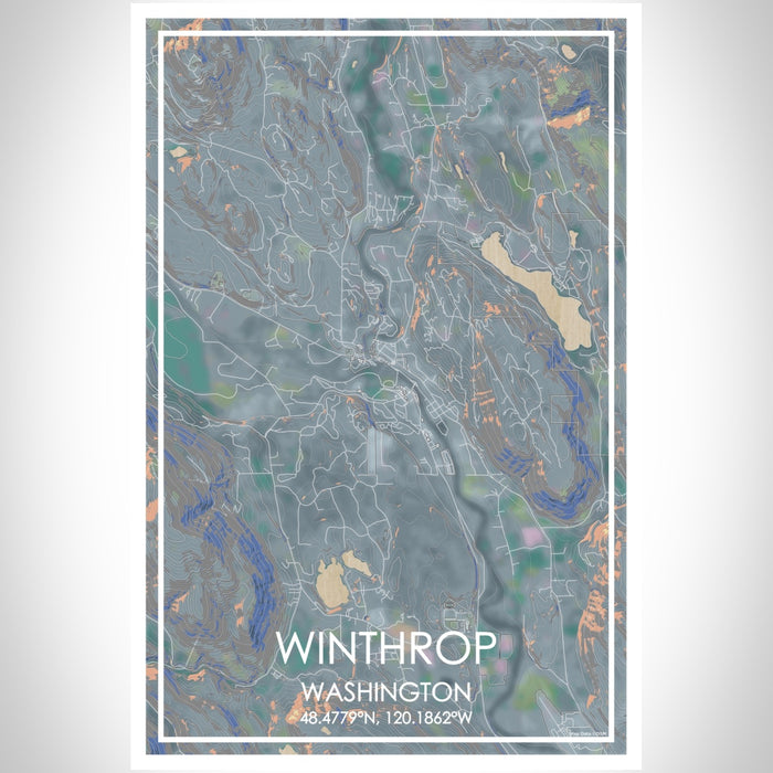 Winthrop Washington Map Print Portrait Orientation in Afternoon Style With Shaded Background