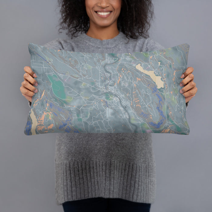 Person holding 20x12 Custom Winthrop Washington Map Throw Pillow in Afternoon
