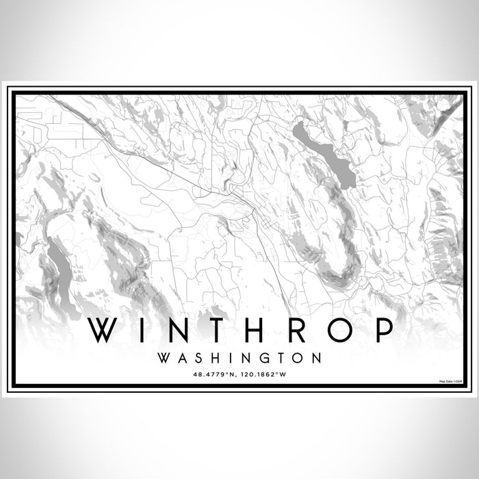 Winthrop Washington Map Print Landscape Orientation in Classic Style With Shaded Background
