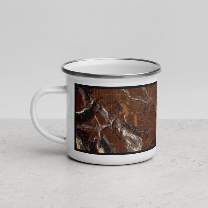 Left View Custom Winthrop Washington Map Enamel Mug in Ember