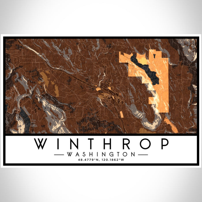 Winthrop Washington Map Print Landscape Orientation in Ember Style With Shaded Background