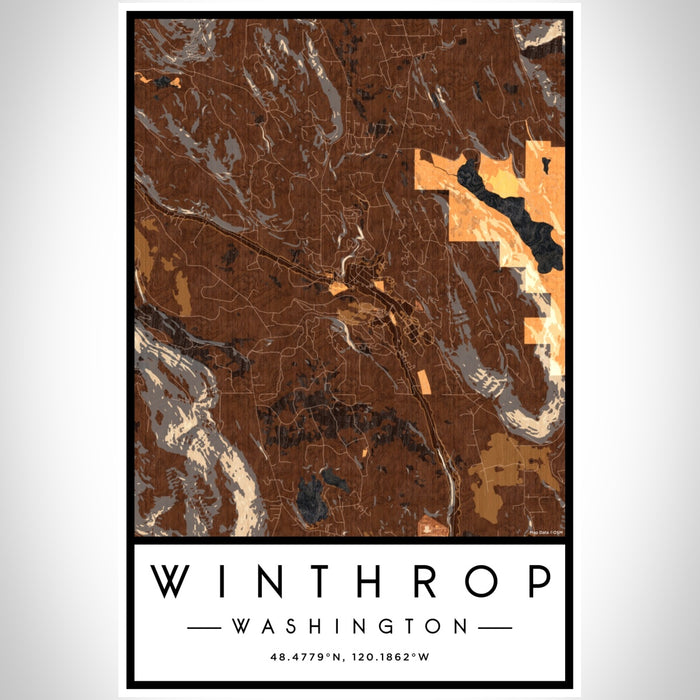 Winthrop Washington Map Print Portrait Orientation in Ember Style With Shaded Background