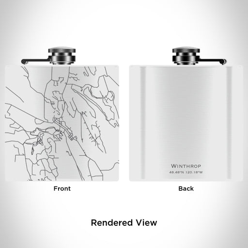 Rendered View of Winthrop Washington Map Engraving on 6oz Stainless Steel Flask in White