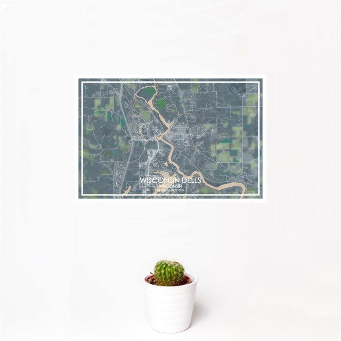 12x18 Wisconsin Dells Wisconsin Map Print Landscape Orientation in Afternoon Style With Small Cactus Plant in White Planter