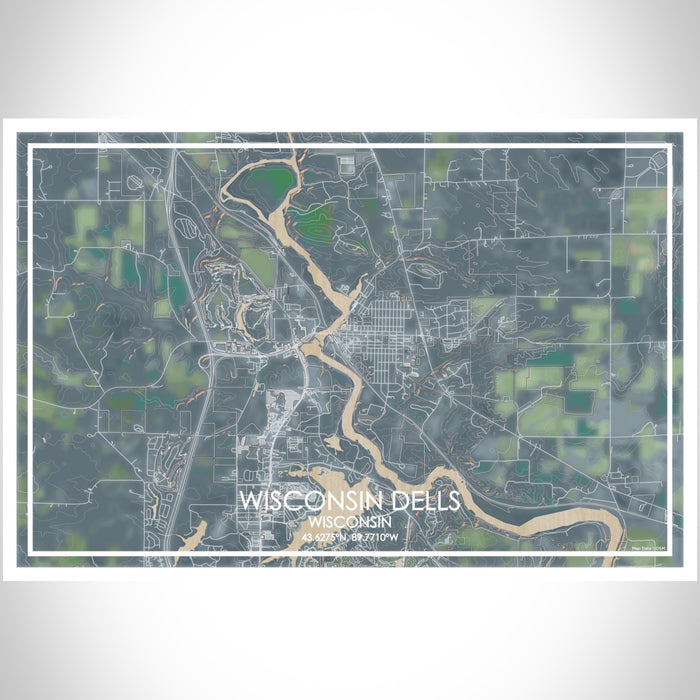 Wisconsin Dells Wisconsin Map Print Landscape Orientation in Afternoon Style With Shaded Background