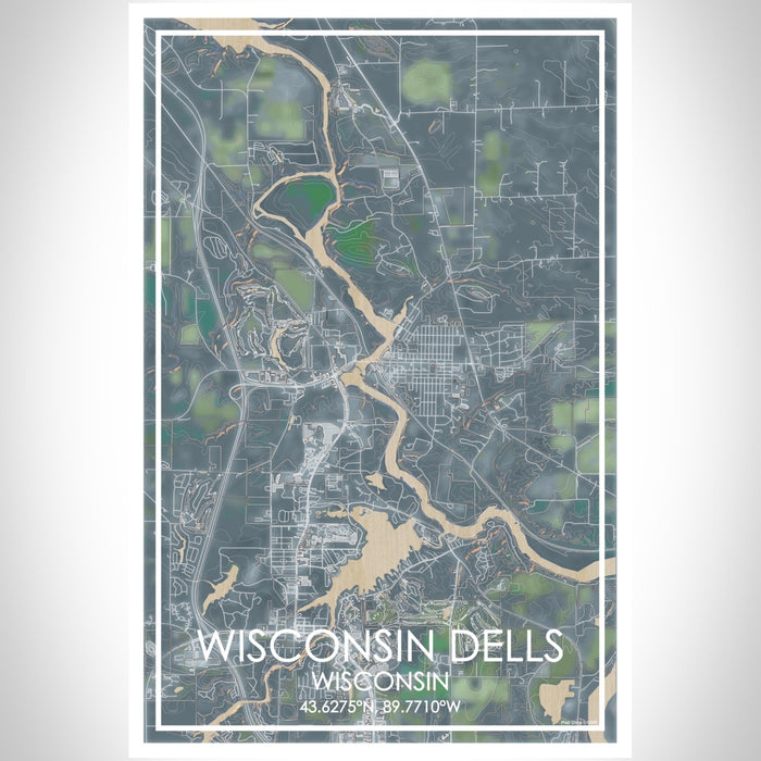 Wisconsin Dells Wisconsin Map Print Portrait Orientation in Afternoon Style With Shaded Background