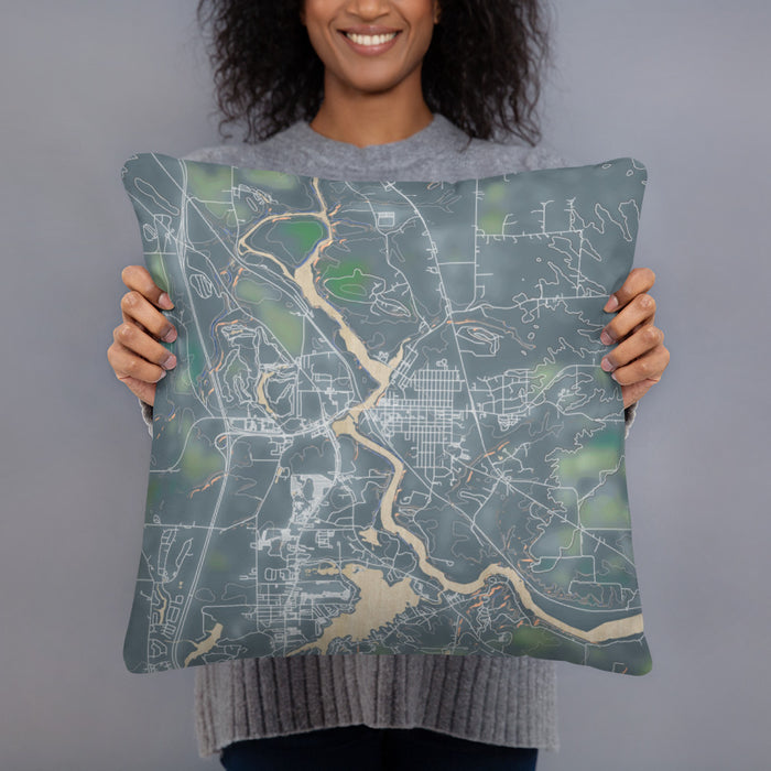 Person holding 18x18 Custom Wisconsin Dells Wisconsin Map Throw Pillow in Afternoon