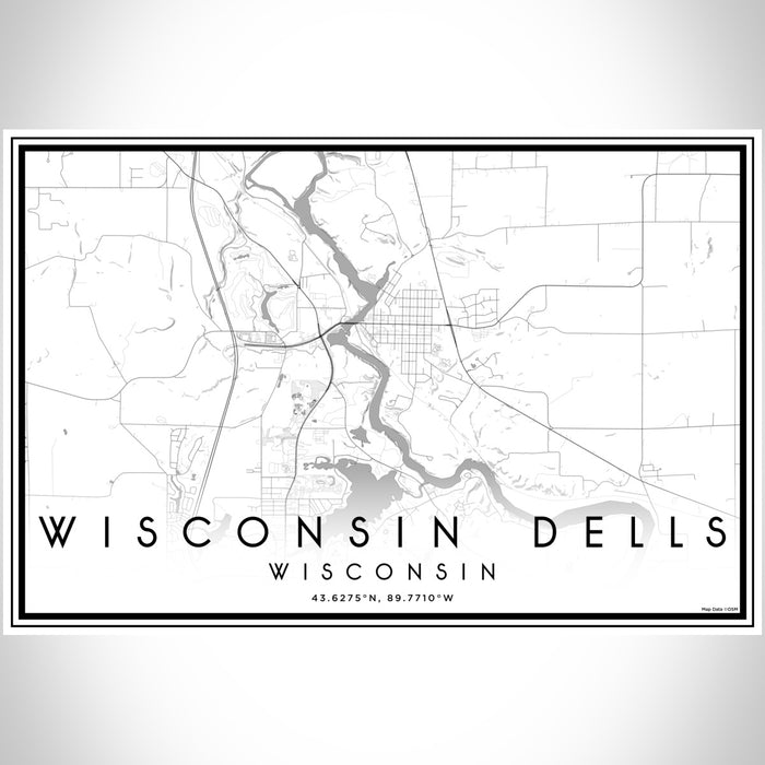 Wisconsin Dells Wisconsin Map Print Landscape Orientation in Classic Style With Shaded Background