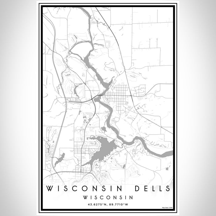 Wisconsin Dells Wisconsin Map Print Portrait Orientation in Classic Style With Shaded Background