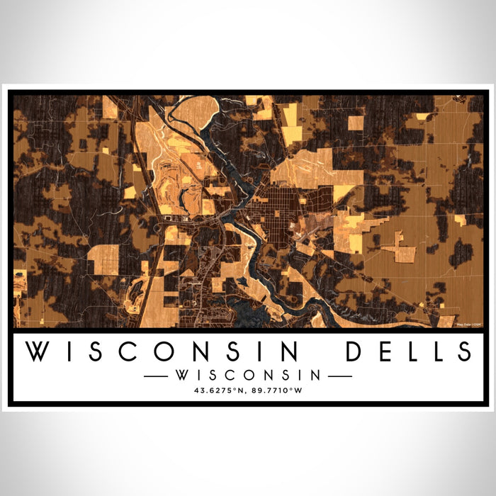 Wisconsin Dells Wisconsin Map Print Landscape Orientation in Ember Style With Shaded Background