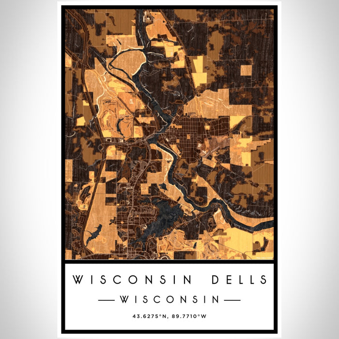 Wisconsin Dells Wisconsin Map Print Portrait Orientation in Ember Style With Shaded Background