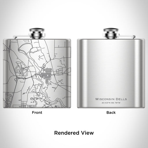 Rendered View of Wisconsin Dells Wisconsin Map Engraving on 6oz Stainless Steel Flask