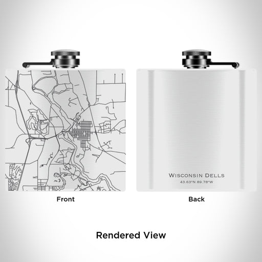 Rendered View of Wisconsin Dells Wisconsin Map Engraving on 6oz Stainless Steel Flask in White