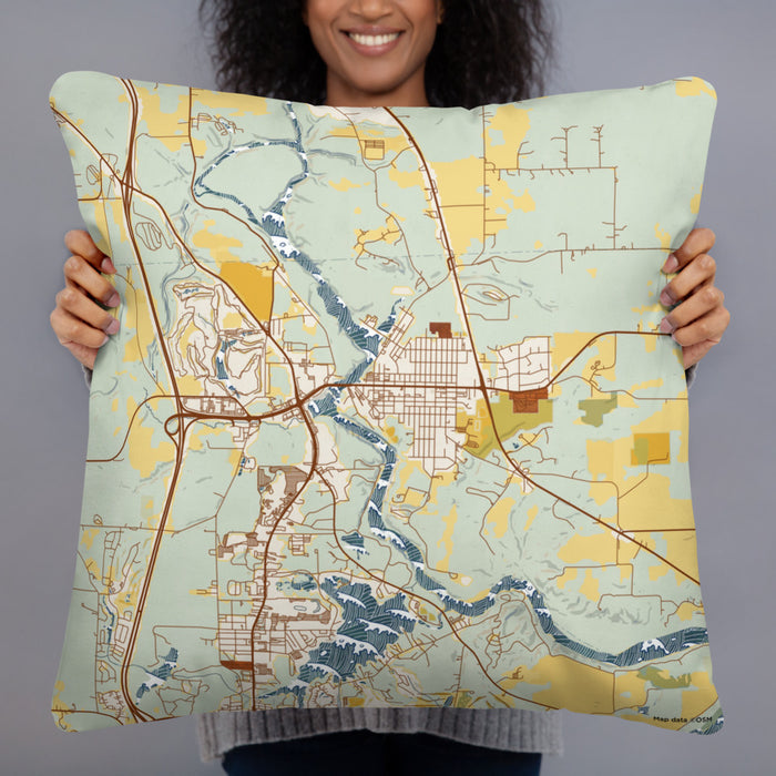 Person holding 22x22 Custom Wisconsin Dells Wisconsin Map Throw Pillow in Woodblock