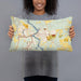 Person holding 20x12 Custom Wisconsin Dells Wisconsin Map Throw Pillow in Woodblock