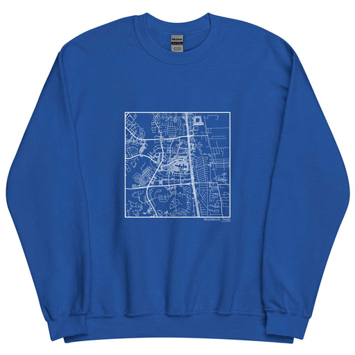 Woodlands Texas  Map Unisex Crewneck Sweater with City inscription in Royal Blue