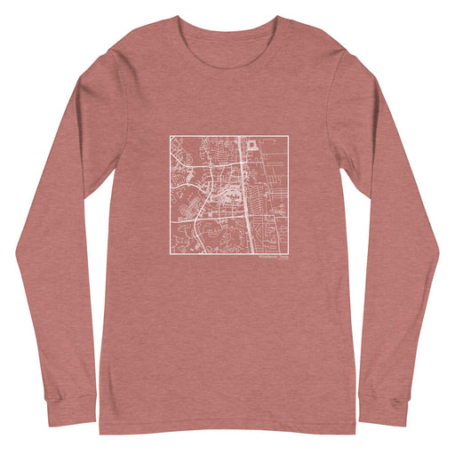 Woodlands Texas  Map Unisex Long-Sleeve T-shirt with City inscription in Heather Mauve