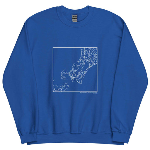 Woods Hole Massachusetts  Map Unisex Crewneck Sweater with City inscription in Royal Blue