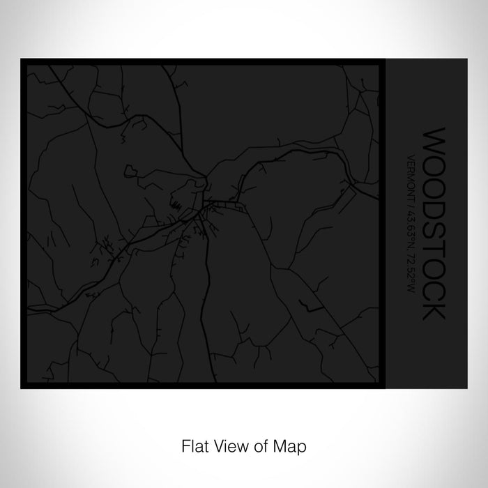 Rendered View of Woodstock Vermont Map on 20oz Stainless Steel Insulated Bottle with Bamboo Top in Matte Black with printed Tactile Lines Map in Black