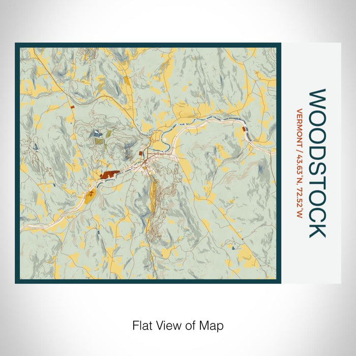 Rendered View of Woodstock Vermont Map on 20oz Stainless Steel Insulated Bottle with Bamboo Top with printed woodblock style map