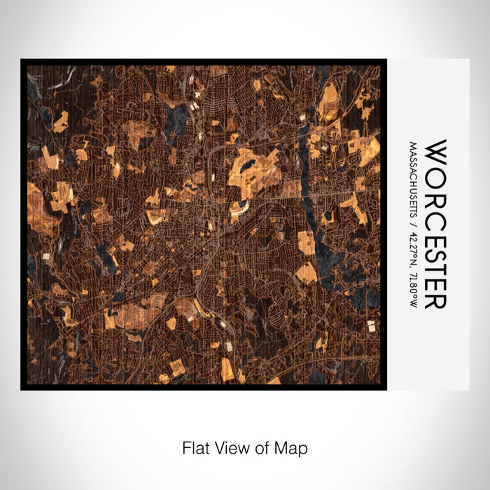 Rendered View of Worcester Massachusetts Map on 20oz Stainless Steel Insulated Bottle with Bamboo Top with printed ember style map