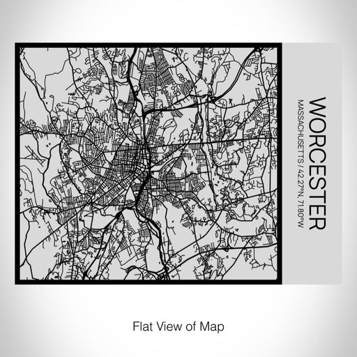 Rendered View of Worcester Massachusetts Map on 20oz Stainless Steel Insulated Bottle with Bamboo Top with printed Tactile Lines Map in Black