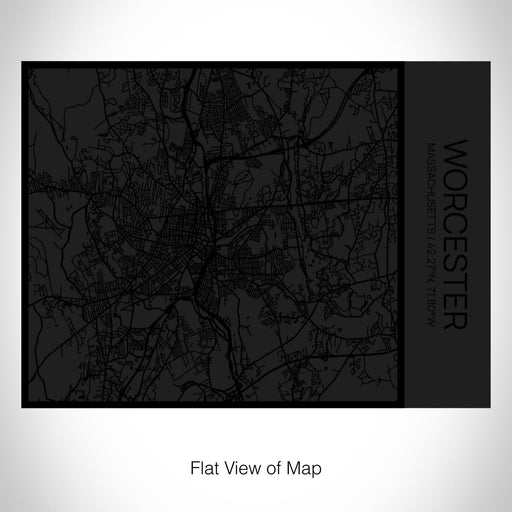 Rendered View of Worcester Massachusetts Map on 20oz Stainless Steel Insulated Bottle with Bamboo Top in Matte Black with printed Tactile Lines Map in Black