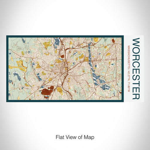 Rendered View of Worcester Massachusetts Map on 17oz Stainless Steel Insulated Bottle with printed woodblock style map