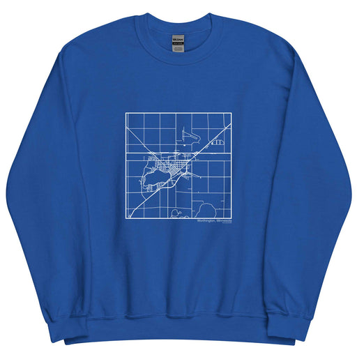 Worthington Minnesota  Map Unisex Crewneck Sweater with City inscription in Royal Blue