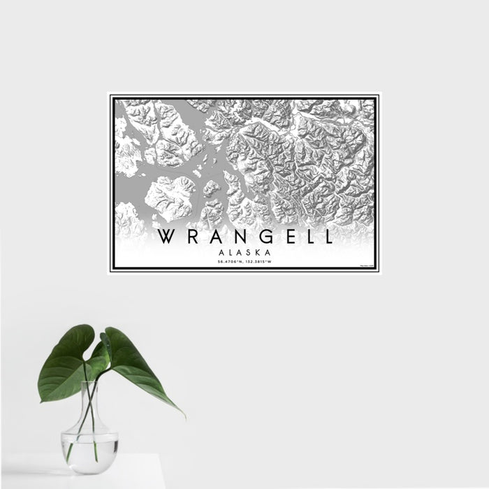 16x24 Wrangell Alaska Map Print Landscape Orientation in Classic Style With Tropical Plant Leaves in Water
