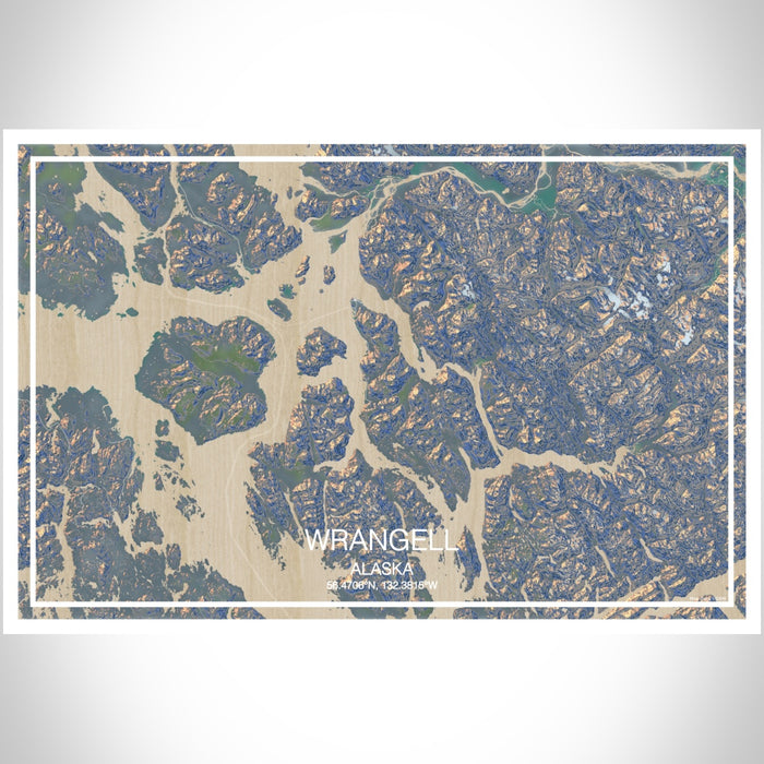 Wrangell Alaska Map Print Landscape Orientation in Afternoon Style With Shaded Background