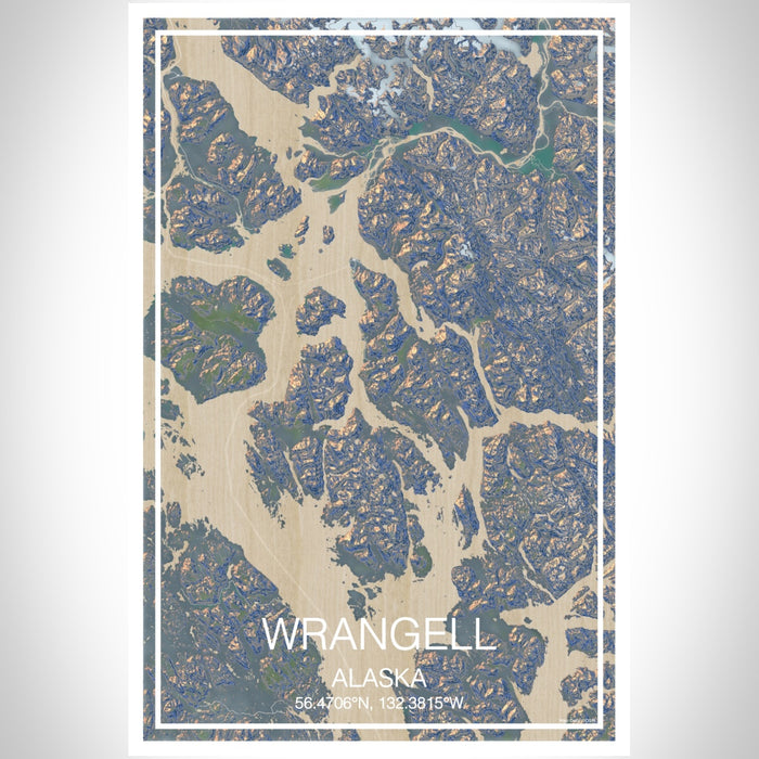 Wrangell Alaska Map Print Portrait Orientation in Afternoon Style With Shaded Background