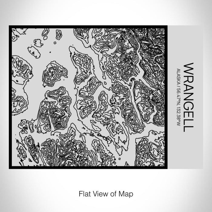 Rendered View of Wrangell Alaska Map on 20oz Stainless Steel Insulated Bottle with Bamboo Top with printed Tactile Lines Map in Black