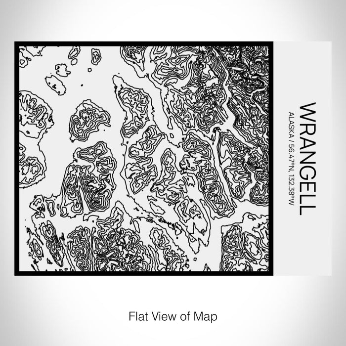 Rendered View of Wrangell Alaska Map on 20oz Stainless Steel Insulated Bottle with Bamboo Top in Matte White with printed Tactile Lines Map in Black