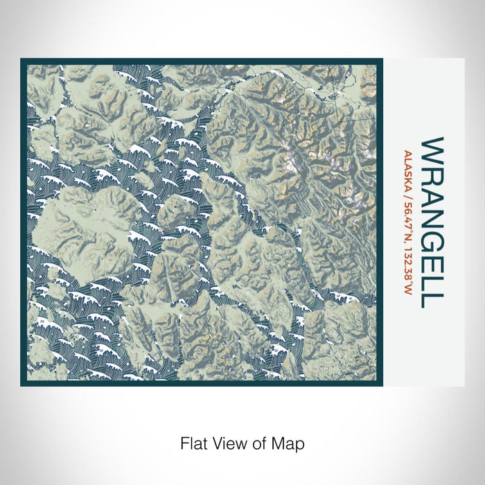 Rendered View of Wrangell Alaska Map on 20oz Stainless Steel Insulated Bottle with Bamboo Top with printed woodblock style map