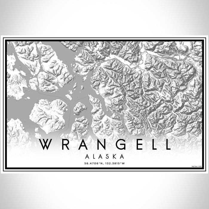 Wrangell Alaska Map Print Landscape Orientation in Classic Style With Shaded Background