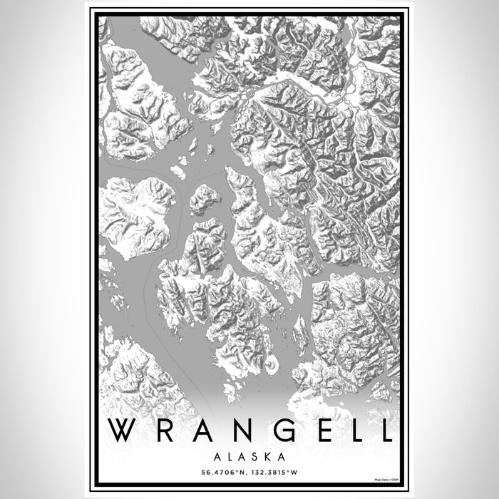Wrangell Alaska Map Print Portrait Orientation in Classic Style With Shaded Background