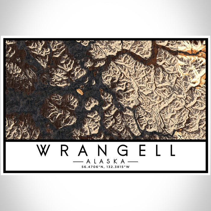 Wrangell Alaska Map Print Landscape Orientation in Ember Style With Shaded Background