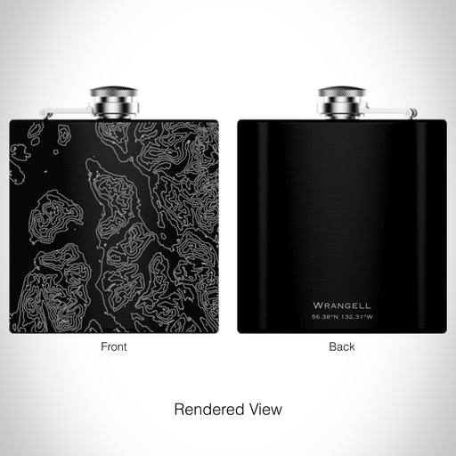 Rendered View of Wrangell Alaska Map on 6oz Stainless Steel Flask in Black