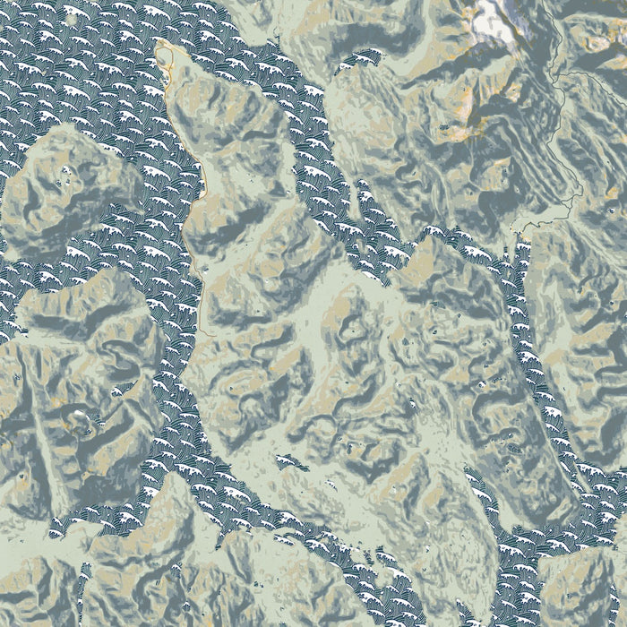 Wrangell Alaska Map Print in Woodblock Style Zoomed In Close Up Showing Details