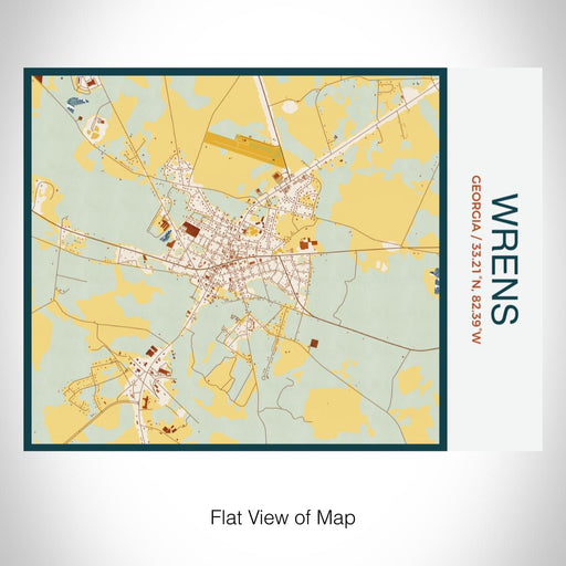 Rendered View of Wrens Georgia Map on 20oz Stainless Steel Insulated Bottle with Bamboo Top with printed woodblock style map