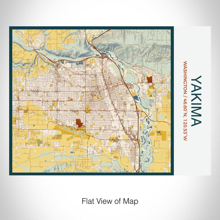 Rendered View of Yakima Washington Map on 20oz Stainless Steel Insulated Bottle with Bamboo Top with printed woodblock style map
