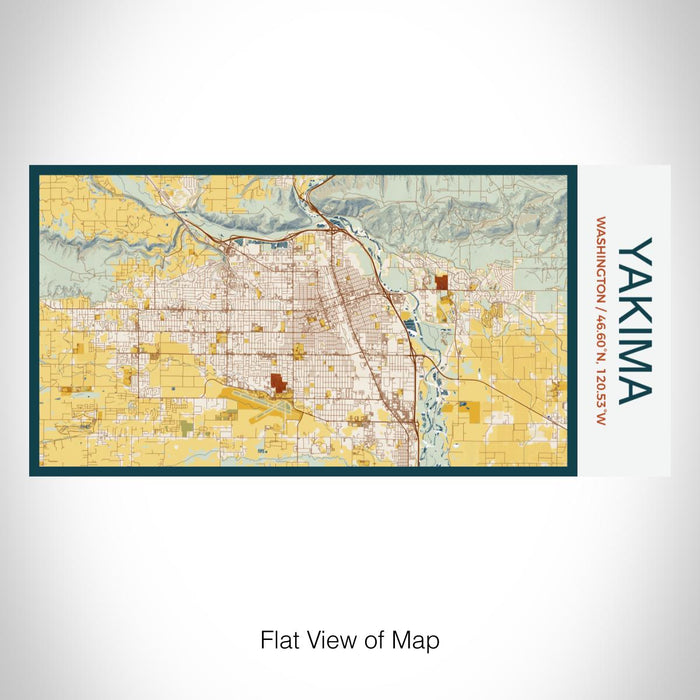 Rendered View of Yakima Washington Map on 17oz Stainless Steel Insulated Bottle with printed woodblock style map