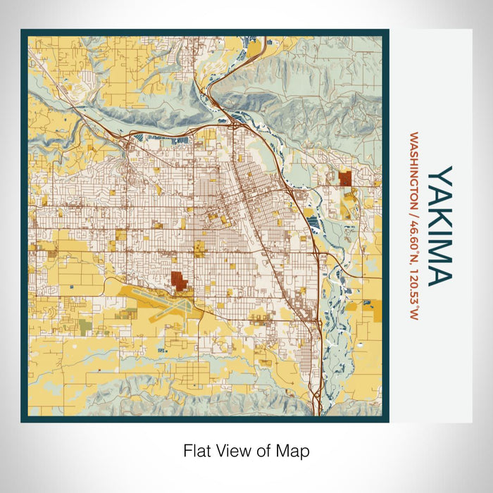 Rendered View of Yakima Washington Map on 17oz Stainless Steel Insulated Tumbler in Woodblock Map Style