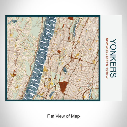 Rendered View of Yonkers New York Map on 20oz Stainless Steel Insulated Bottle with Bamboo Top with printed woodblock style map