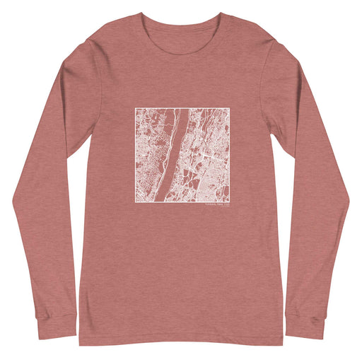 Yonkers New York  Map Unisex Long-Sleeve T-shirt with City inscription in Heather Mauve