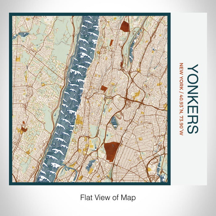 Rendered View of Yonkers New York Map on 17oz Stainless Steel Insulated Tumbler in Woodblock Map Style